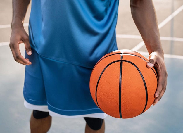 Cropped photo of basketball player holding ball