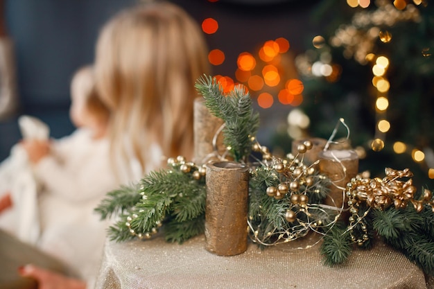 Cropped photo of christmas composition on a table