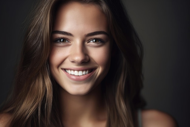 Cropped portrait of an attractive young woman smiling at the camera created with generative ai