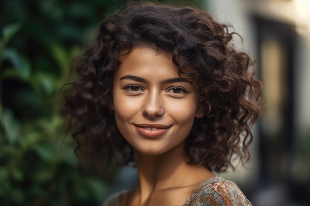 A cropped portrait of a happy and beautiful woman posing in her created with generative ai