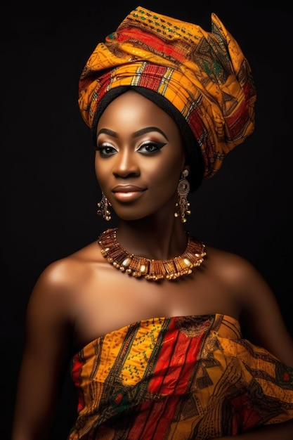 Cropped shot of a beautiful young woman in a traditional african dress created with generative ai