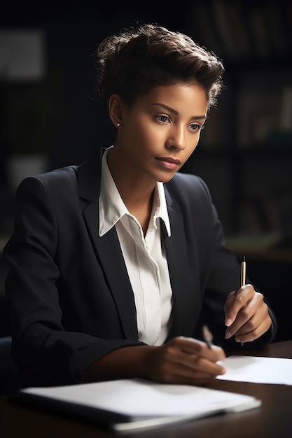 Cropped shot of a businesswoman working in her office created with generative ai