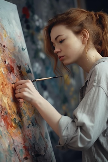 Cropped shot of a female artist working on her painting created with generative ai