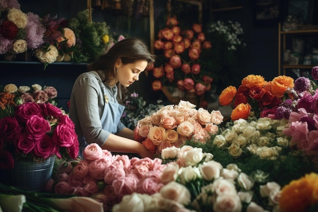 Cropped shot of a female florist working in her store created with generative ai