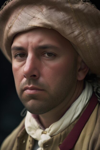 Cropped shot of a man in while dressed as an th century colonial created with generative ai