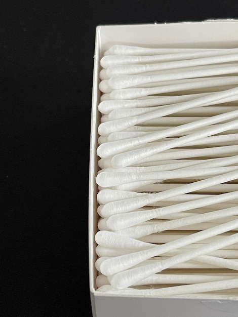 Cropped shot of many recyclable cotton ear swabs in a box