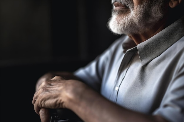 Cropped shot of a mature man sitting in his wheelchair created with generative ai