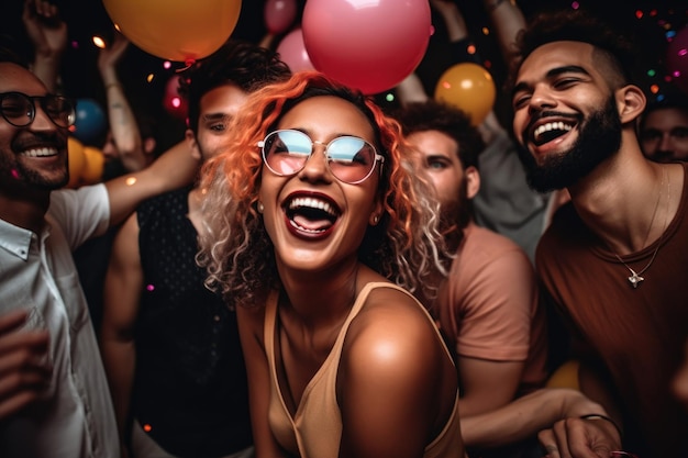 Cropped shot of people having fun at a party created with generative ai