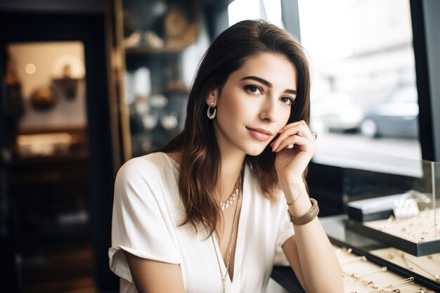 Cropped shot of a pretty young woman working in her jewelry store created with generative ai