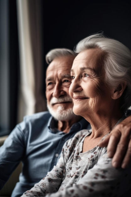 Cropped shot of a senior couple relaxing at home created with generative ai