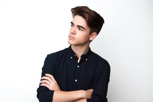 Cropped shot of a stylish young man posing against a white background created with generative ai