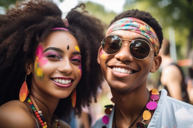 Cropped shot of two young students partying on campus created with generative ai