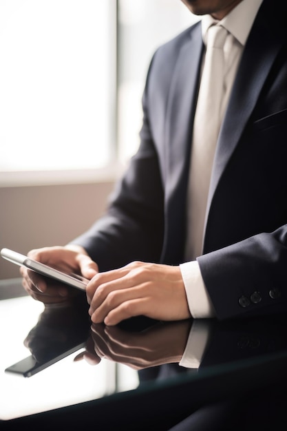 cropped shot of an unrecognizable businessman using a digital tablet in his office created with generative ai