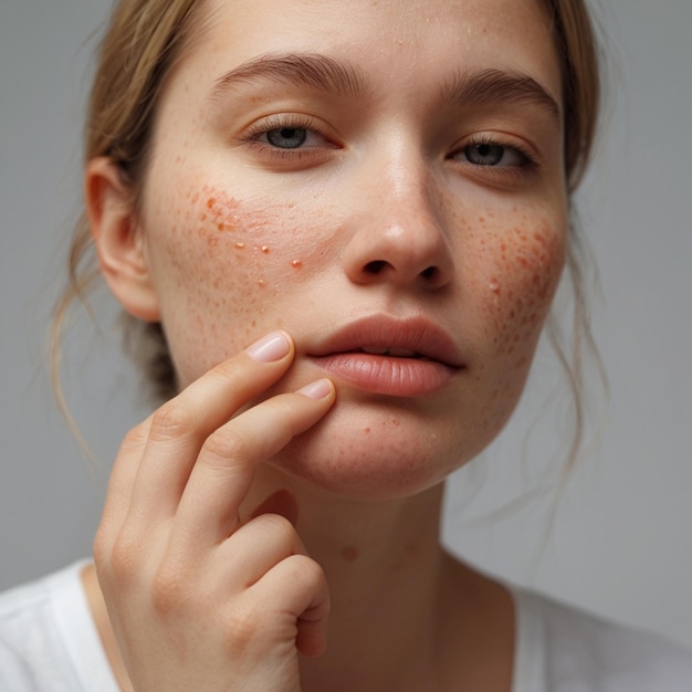 Cropped shot of woman having problems of acne inflamed on her cheek