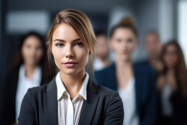 Cropped shot of a young businesswoman with her colleagues in the background