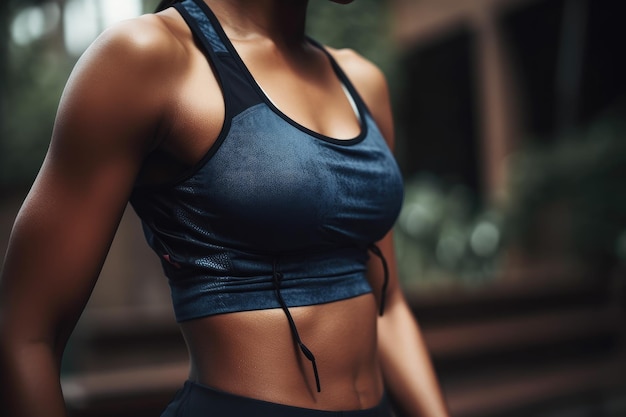 Cropped shot of a young female athlete in her running gear created with generative ai