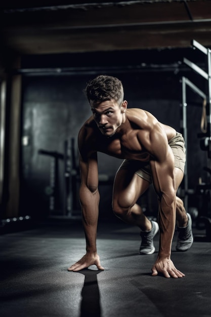 Cropped shot of a young man practising his individual routine in the gym created with generative ai