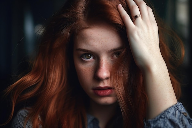 Cropped shot of a young woman holding her hair in front of her face created with generative ai