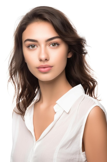 Cropped studio shot of an attractive young woman isolated on white created with generative ai