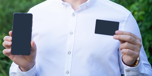 Cropped view of businessman hold card businessman with empty card businessman showing debit card