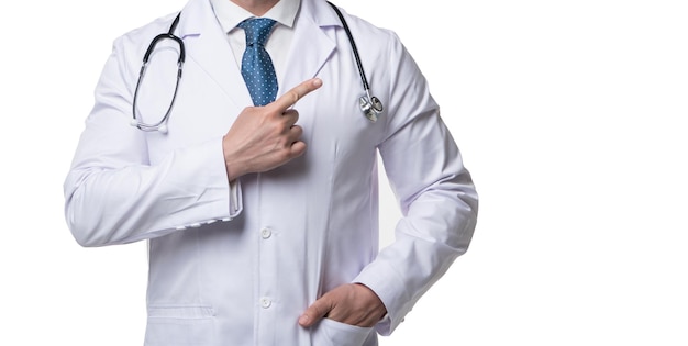 Cropped view of cardiologist with medicine stethoscope cardiologist cardiologist point finger