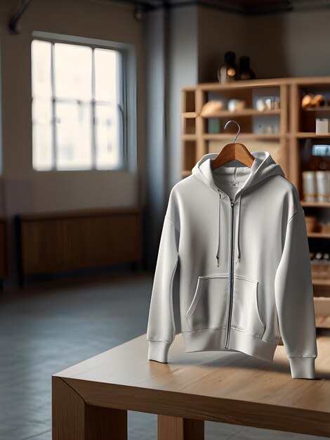 Photo cropped zip up plain hoodiesmockup design