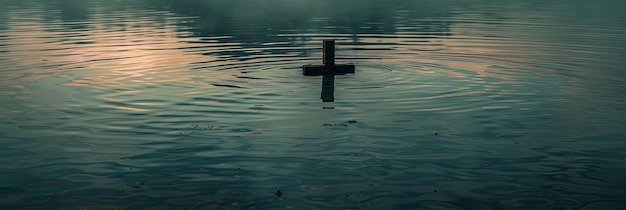 Photo cross in the center of rippling lake serene moment