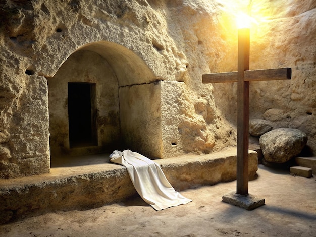 a cross in a church with a cross in the background