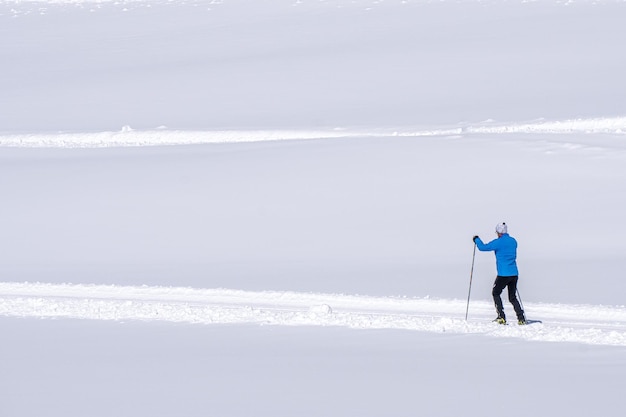 Cross country skiing in alps dolomites