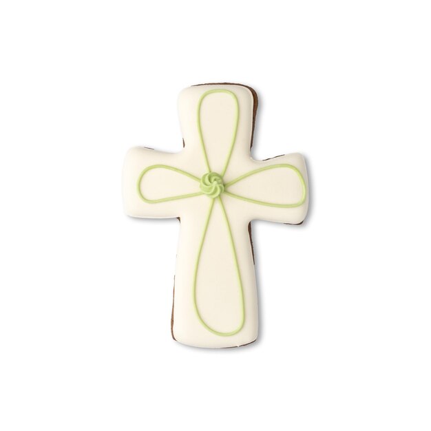 Cross gingerbread cookie isolated over white background