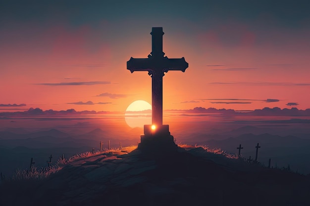 Cross on a hazy sunset background