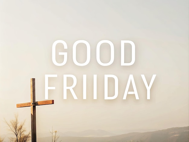 Photo a cross is in the foreground and the words good friday today on the screen