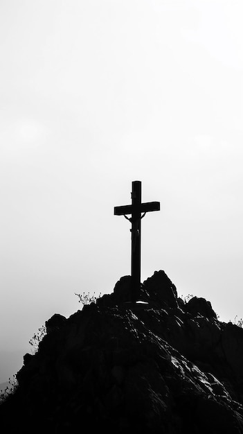 Photo a cross is silhouetted against a sunset sky