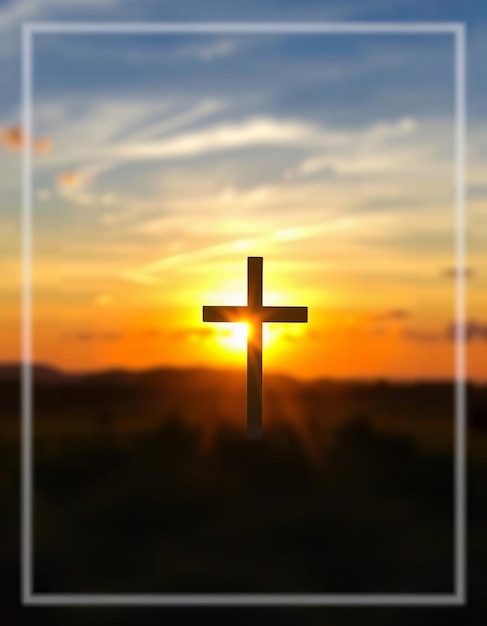 a cross is silhouetted against a sunset sky