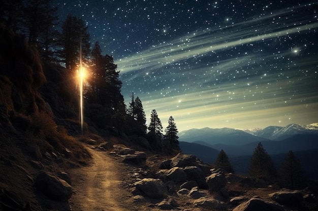 a cross in the mountains at night