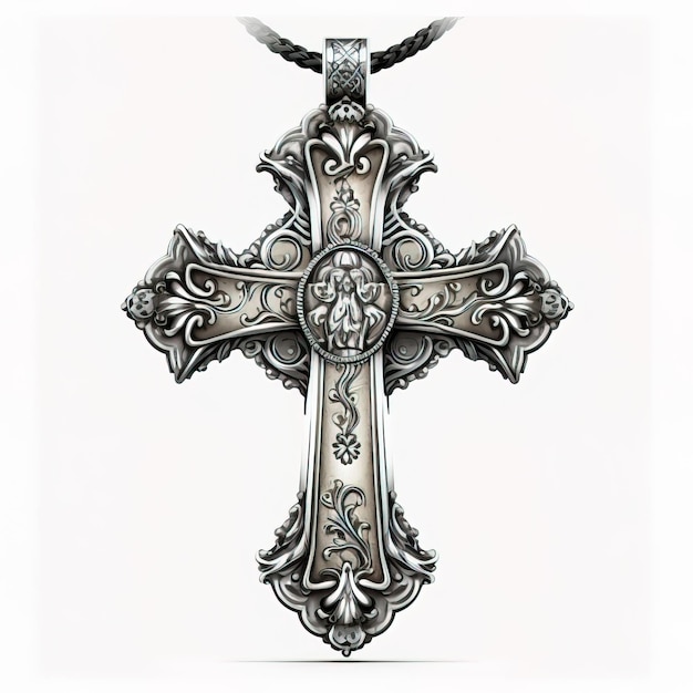 Cross necklace vintage made from metal silver