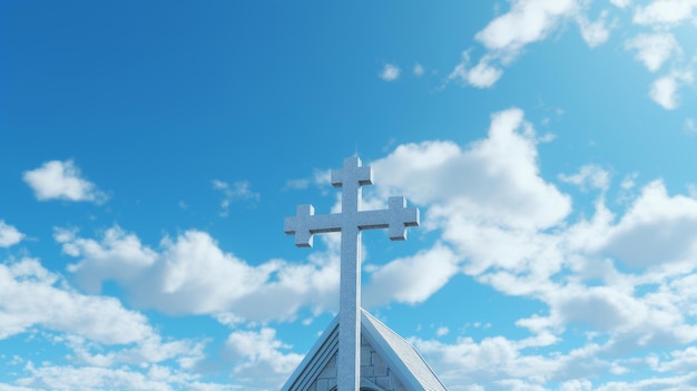 A cross sits on the roof of a church