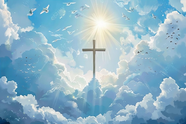 A cross in the sky surrounded high quality high resolution