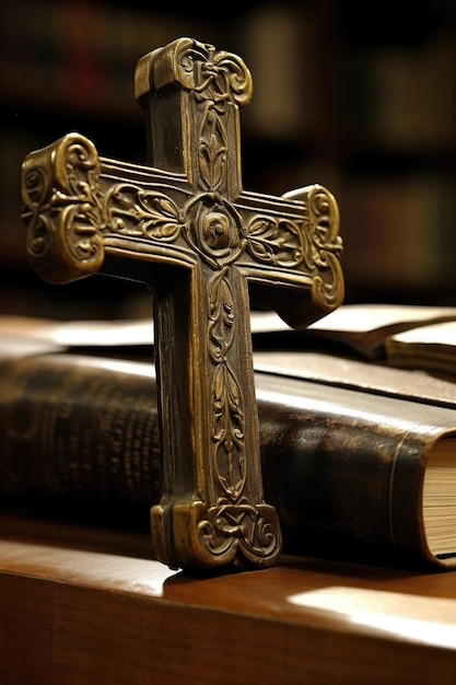 A cross on top of a book