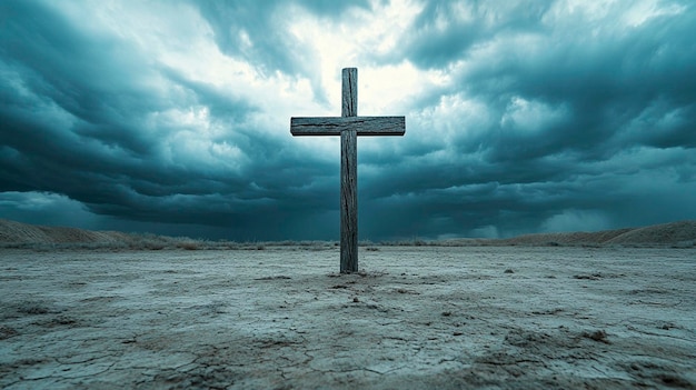 Photo a cross with a dramatic sky behind it