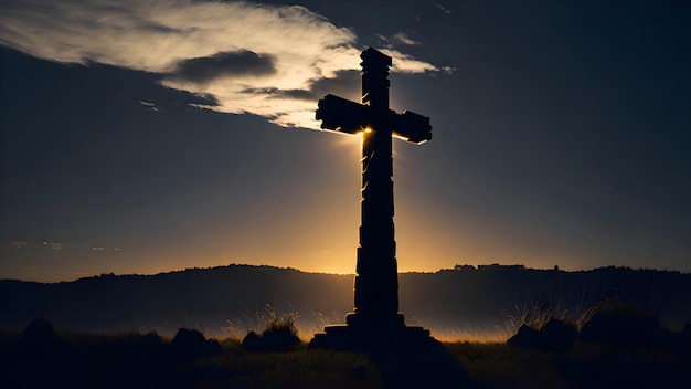 A cross with the sun behind it