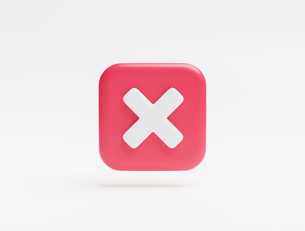 Cross wrong incorrect reject icon or symbol on white background 3d illustration