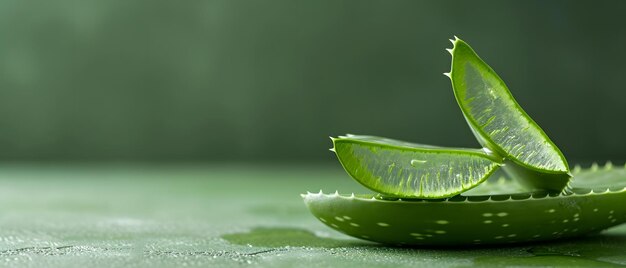 Photo crosssection of an aloe vera plant on a green background