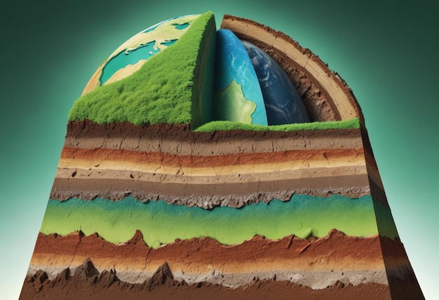 Photo crosssection of earth with detailed layers trees and mountains in a vibrant natural landscape