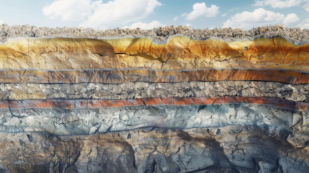 Photo crosssection of geological layers showcasing earths strata in vibrant and diverse colors highlighting geological history