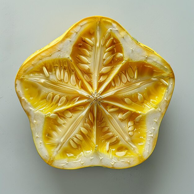 Photo crosssection of a starfruit displaying its star shape