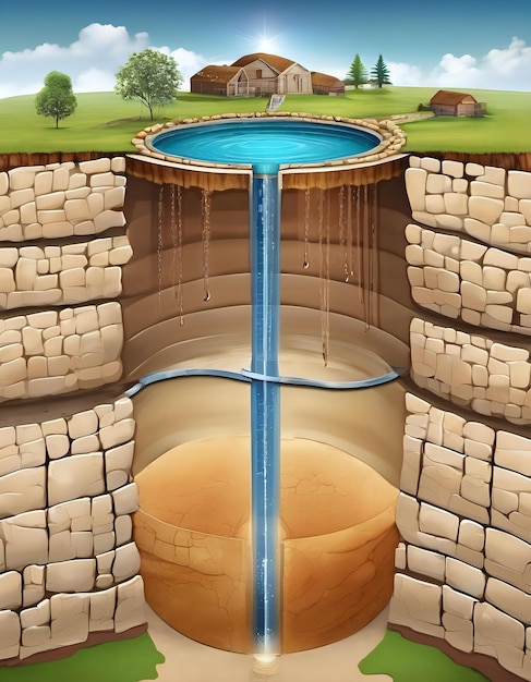 A crosssection of a well showing underground water reserves