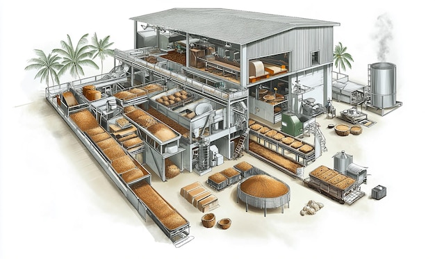 Photo a crosssectional view of a coconut processing plant