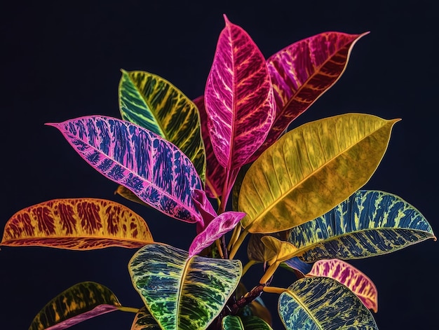 Photo croton with colorful variegated leaves