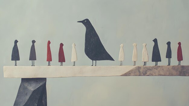 Photo crow and black bird on wooden bridge concept of leadership